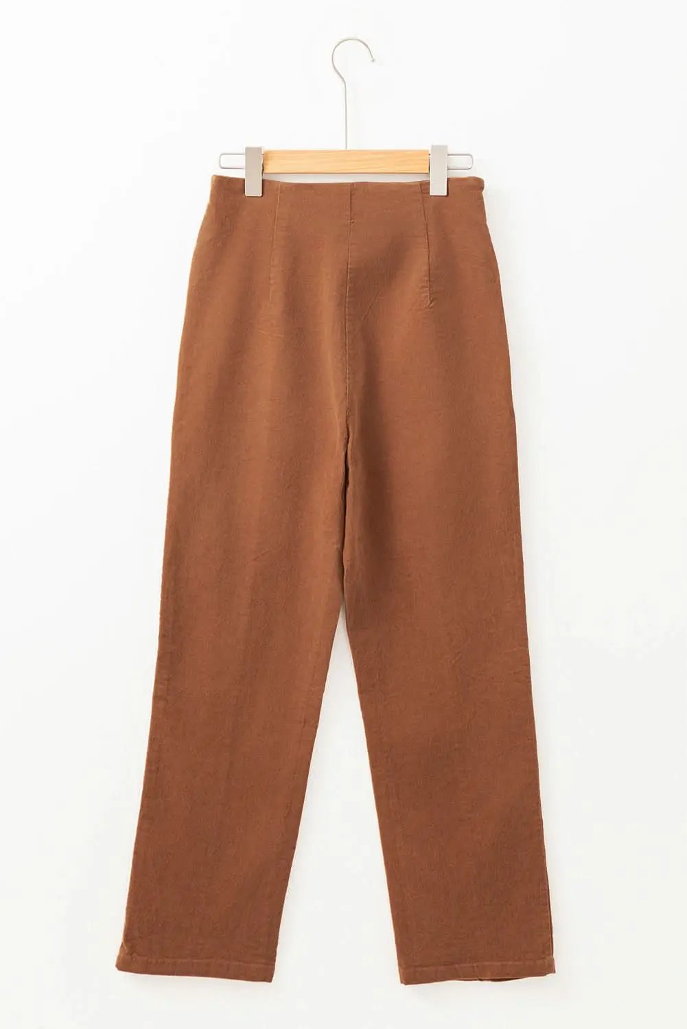 Chestnut Solid Color Double Breasted Straight Leg Pants - Love Salve